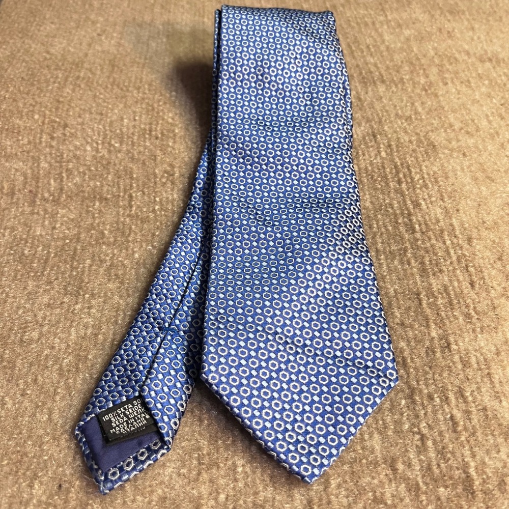 Hugo Boss Silk Necktie Mens OS Blue Geometric Italy Business Professional